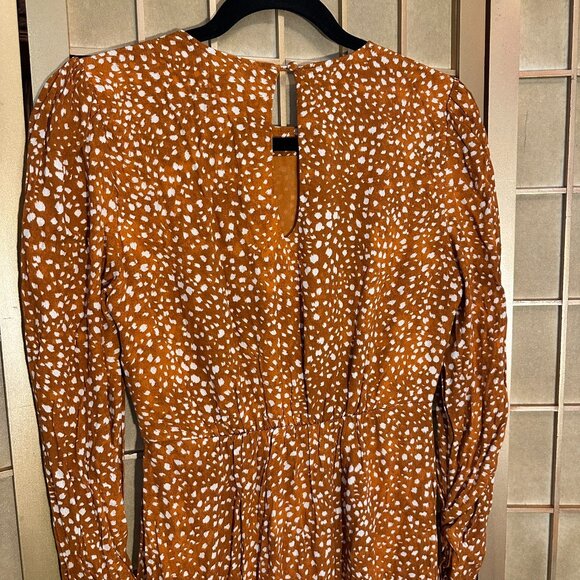 NWT MANGO Long Sleeve Maxi Prairie Tea Dress Orange Animal Print Size 4 / Small - Picture 11 of 12